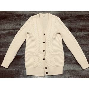Gap Ivory Chunky Cable Knit Sz M Sweater Chest 36” Cardigan Wool Blend GrandpaE8